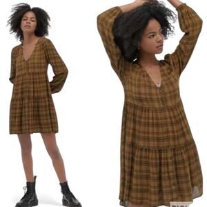 Urban Outfitters UO Plaid Long Sleeve Babydoll Skater Dress - Size Small